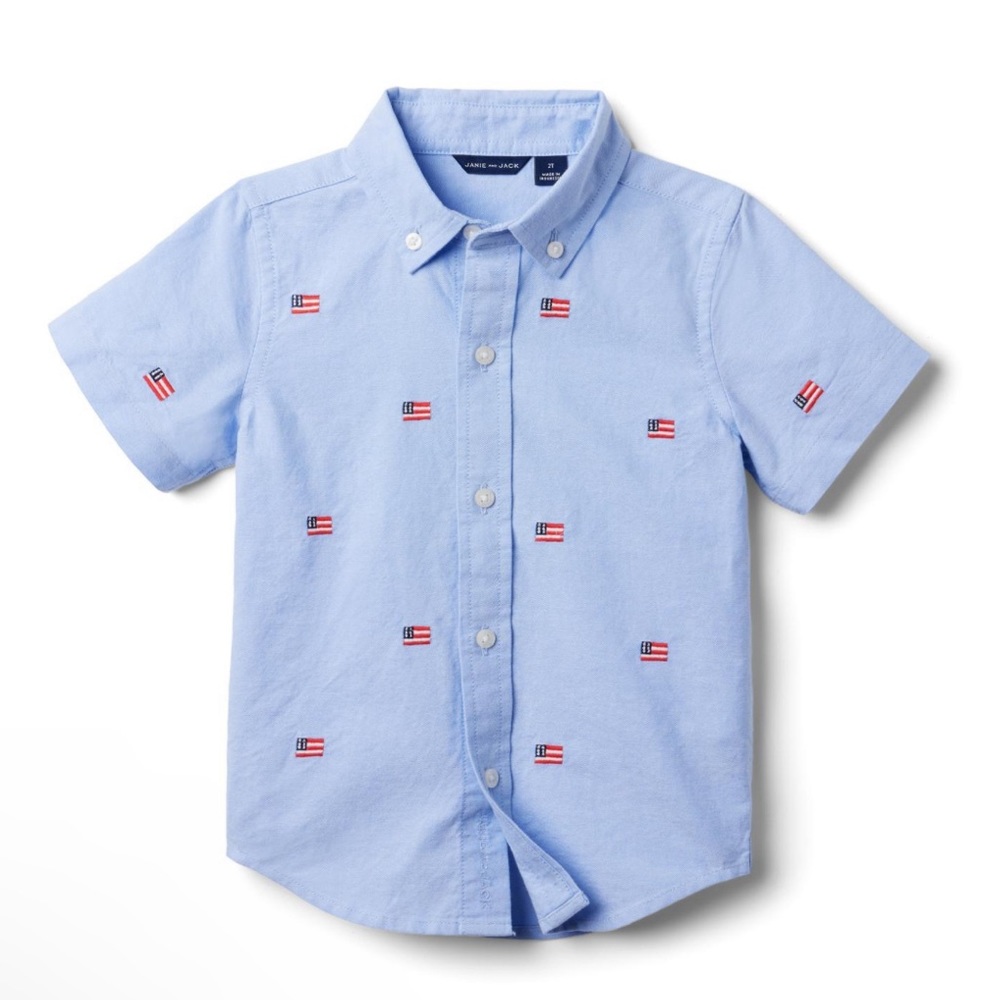 NWT embroidered American flag button up